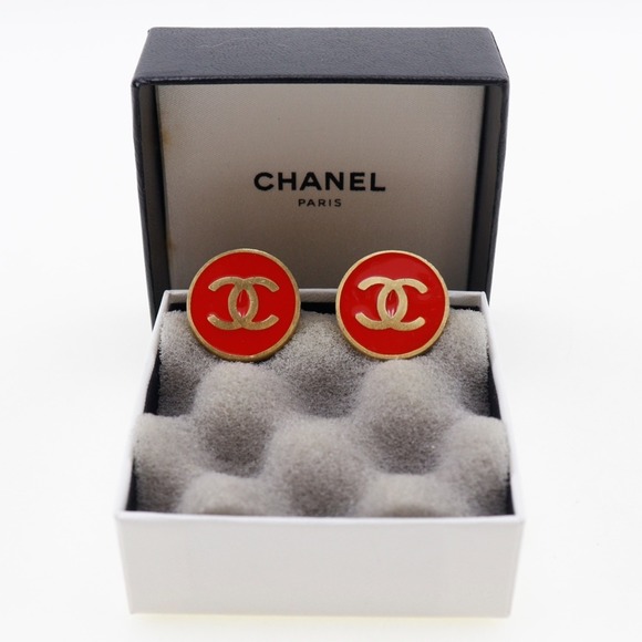 CHANEL Gold Plated Red Earrings Approx. 8.5g - Picture 7 of 7